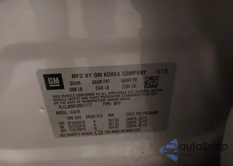 2016 Buick Encore Convenience z USA, uszkodzony, nr VIN KL4CJBSB1GB577777